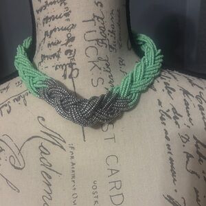 Braided Green and Silver Necklace